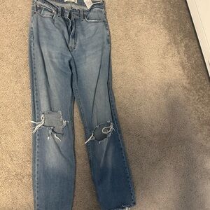 Abercrombie & Fitch Medium Blue Ripped Straight Leg Jeans